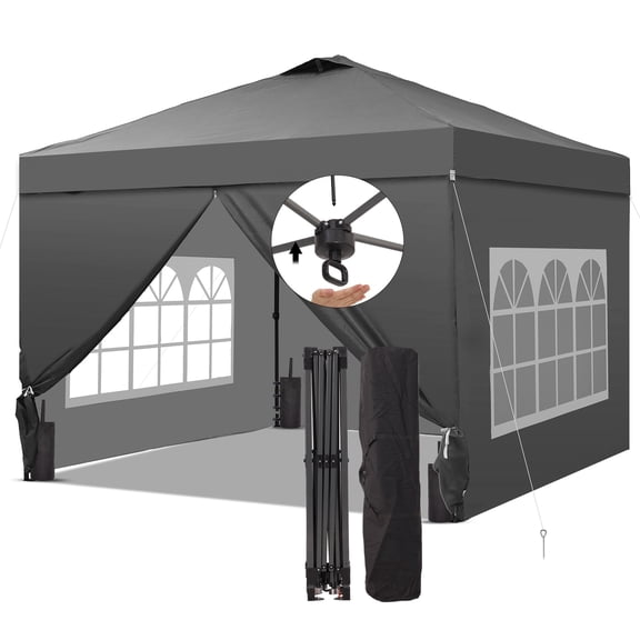 Ainfox 8x8 Ft One-Push Vented Pop up Canopy Tents with Sidewalls,Instant Outdoor Shade Gazebos with Weighted Sandbags,Gray