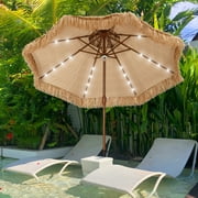 Ainfox 9FT Double Tiers Solar LED Lights Thatched Tiki Umbrella, Outdoor, Pool, Patio, Beach