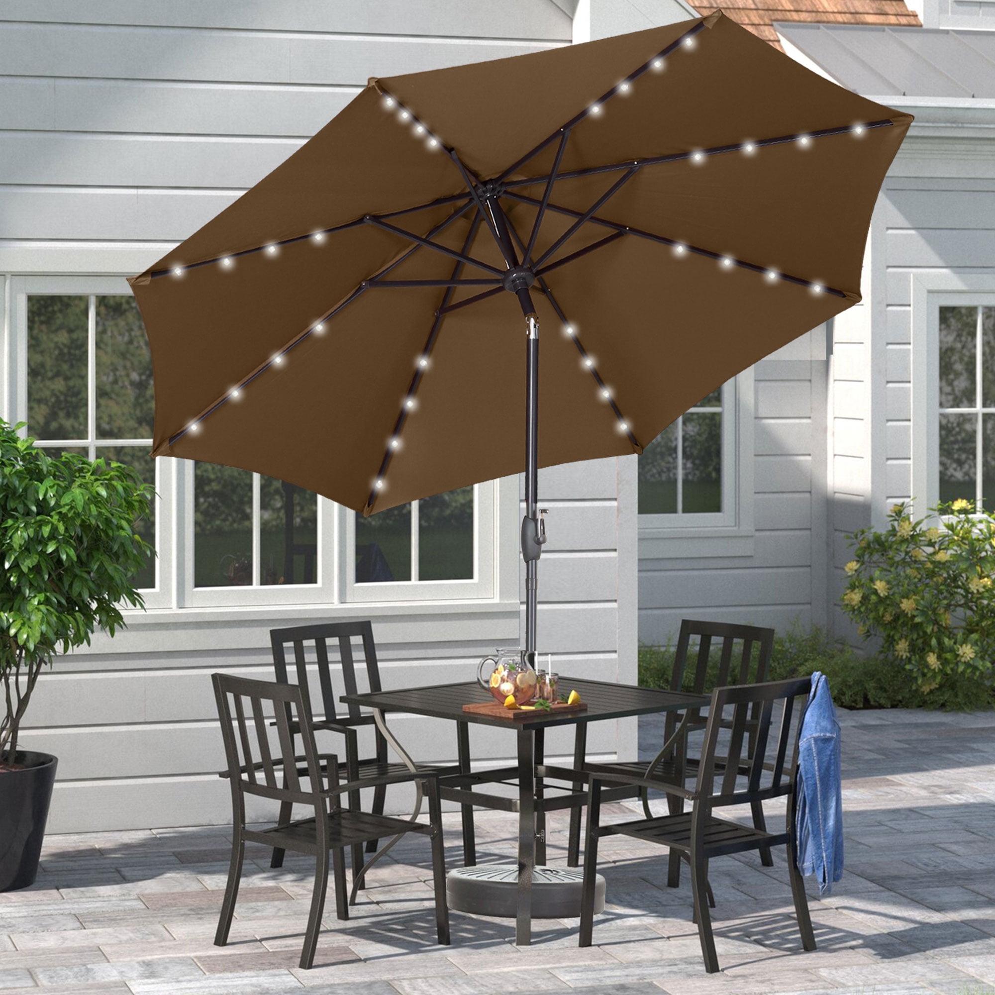 Ainfox 9ft Patio Solar Umbrella with Solar Powered 32 LEDs(Coffee) -  Walmart.com