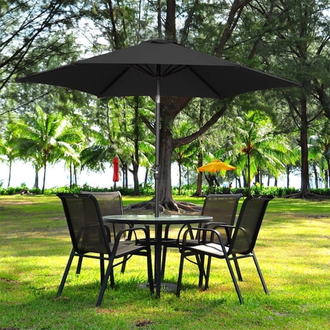 Ainfox 9ft Patio Umbrella Outdoor Portable Table Market Umbrella with Push Button Tilt/Crank Waterproof UV-proof, Black