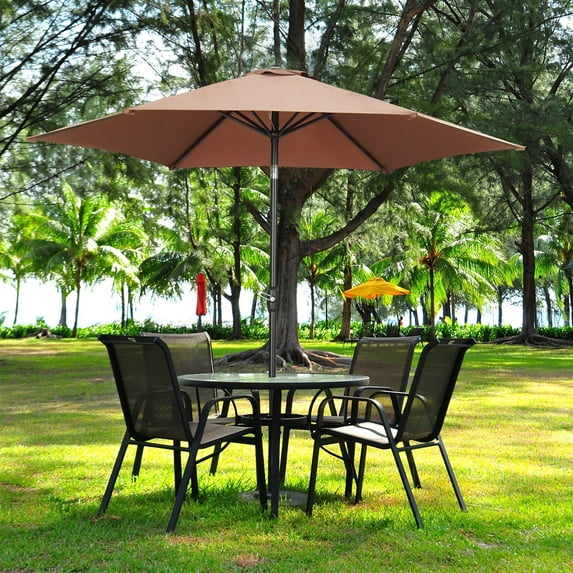 Ainfox 9ft Patio Umbrella with Push Button Tilt and Crank, Outdoor Sunshade Canopy, Waterproof and UV-Proof, Coffee