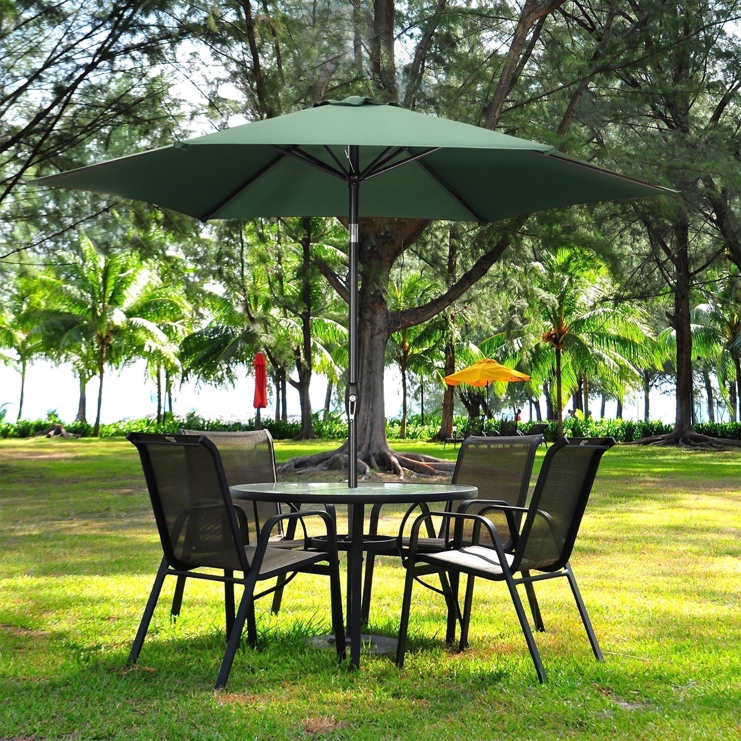 Ainfox 9ft Patio Umbrella Outdoor Portable Table Market Umbrella with Push Button Tilt/Crank Waterproof UV-proof, Dark Green