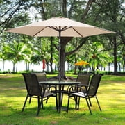 Ainfox 9ft Khaki Patio Umbrella with Push Button Tilt and Crank, Waterproof UV Sunshade Canopy