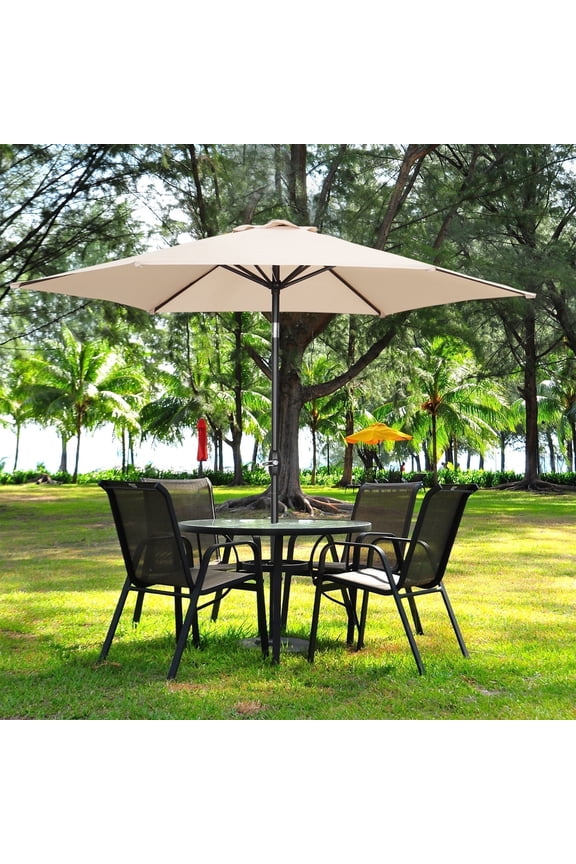 9ft Khaki Patio Umbrella with Push Button Tilt and Crank, Waterproof UV Sunshade Canopy
