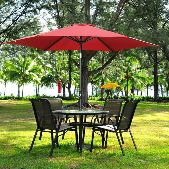 Ainfox 9ft Patio Umbrella Outdoor Portable Table Market Umbrella with Push Button Tilt/Crank Waterproof UV-proof, Red