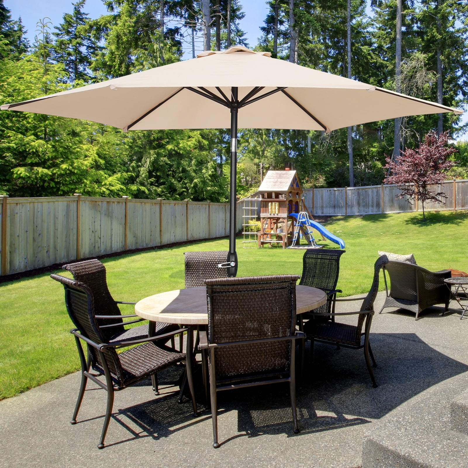 Ainfox 9ft Patio Umbrella Outdoor Portable Table Market Umbrella with Push Button Tilt/Crank Waterproof UV-proof,Khaki
