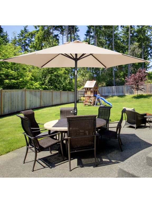 9ft Patio Umbrella Outdoor Portable Table Market Umbrella with Push Button Tilt/Crank Waterproof UV-proof,Khaki