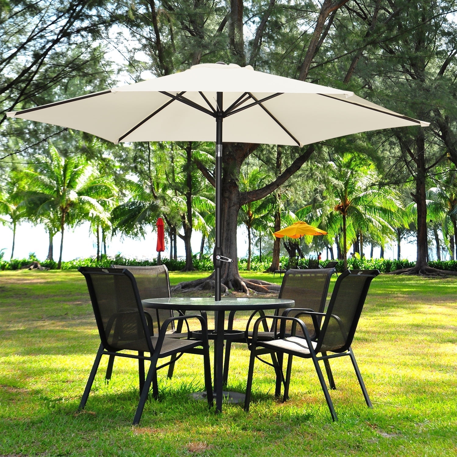 Walmart exclusive discounts  Ainfox 9ft Patio Umbrella Outdoor Portable Table Market Umbrella with Push Button Tilt/Crank Waterproof UV-proof,White
