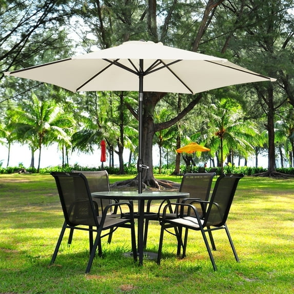 Ainfox 9ft Patio Umbrella Outdoor Portable Table Market Umbrella with Push Button Tilt/Crank Waterproof UV-proof,Khaki