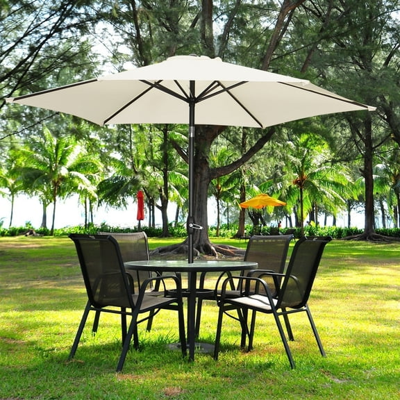 Ainfox 9ft Patio Umbrella Outdoor Portable Table Market Umbrella with Push Button Tilt/Crank Waterproof UV-proof,Khaki
