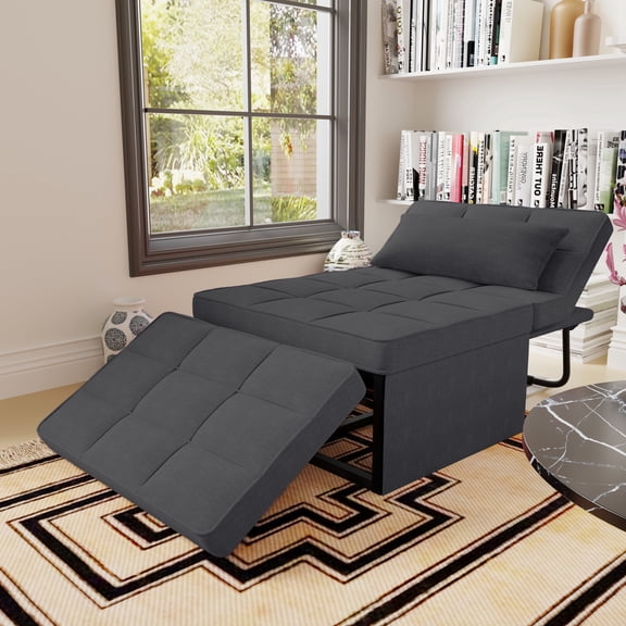 Ainfox Convertible Ottoman Sofa Bed 4 in 1 Multi-Function Folding Modern Ottoman Flannel Couch Bed Guest Bed Lounge with Adjustable Sleeper, 71''L x 34''W(Dark Grey)