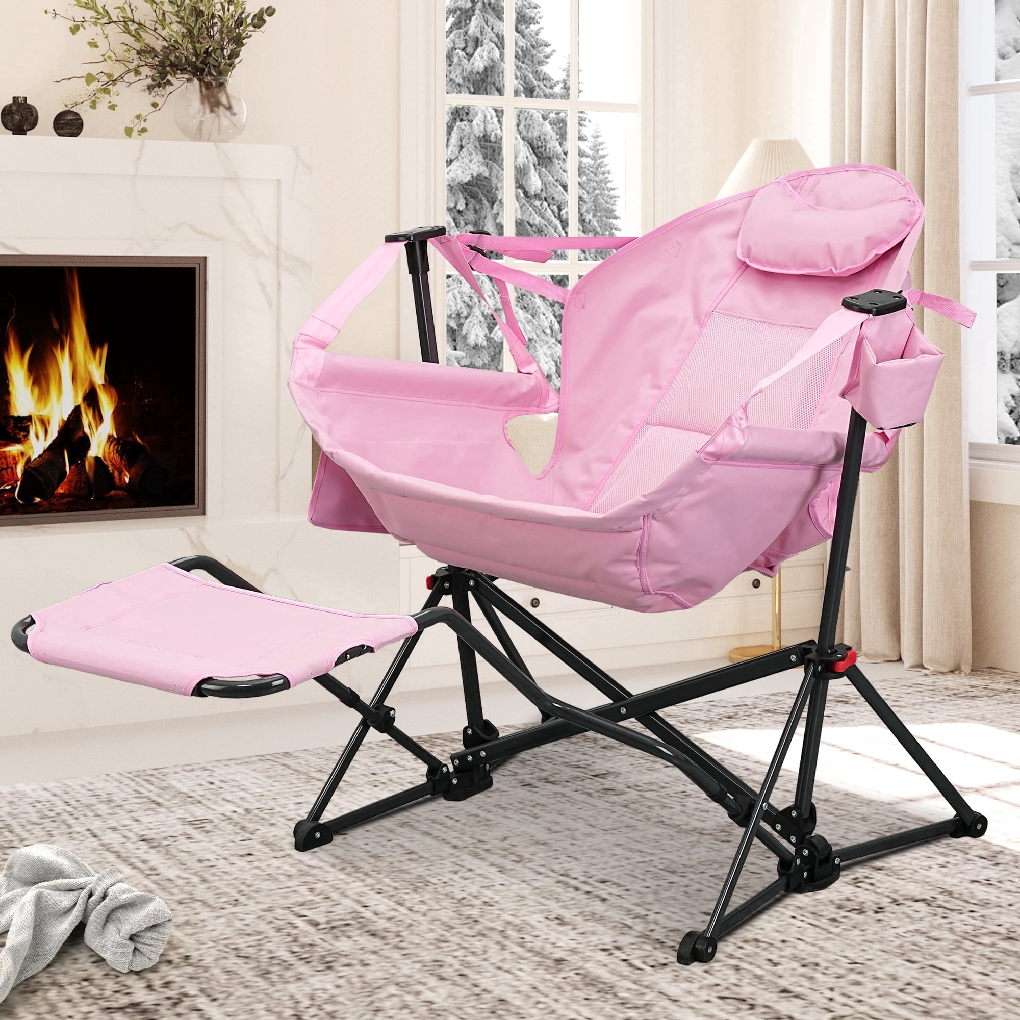 Ainfox Foldable Portable Rocking Camping Chairs with Footrest,Cup ...