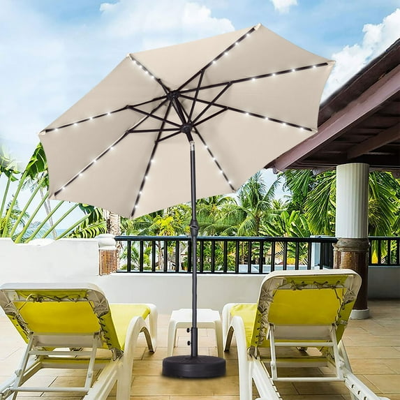 Ainfox Khaki Solid Print Lighted Patio Umbrella, UV Ressistant