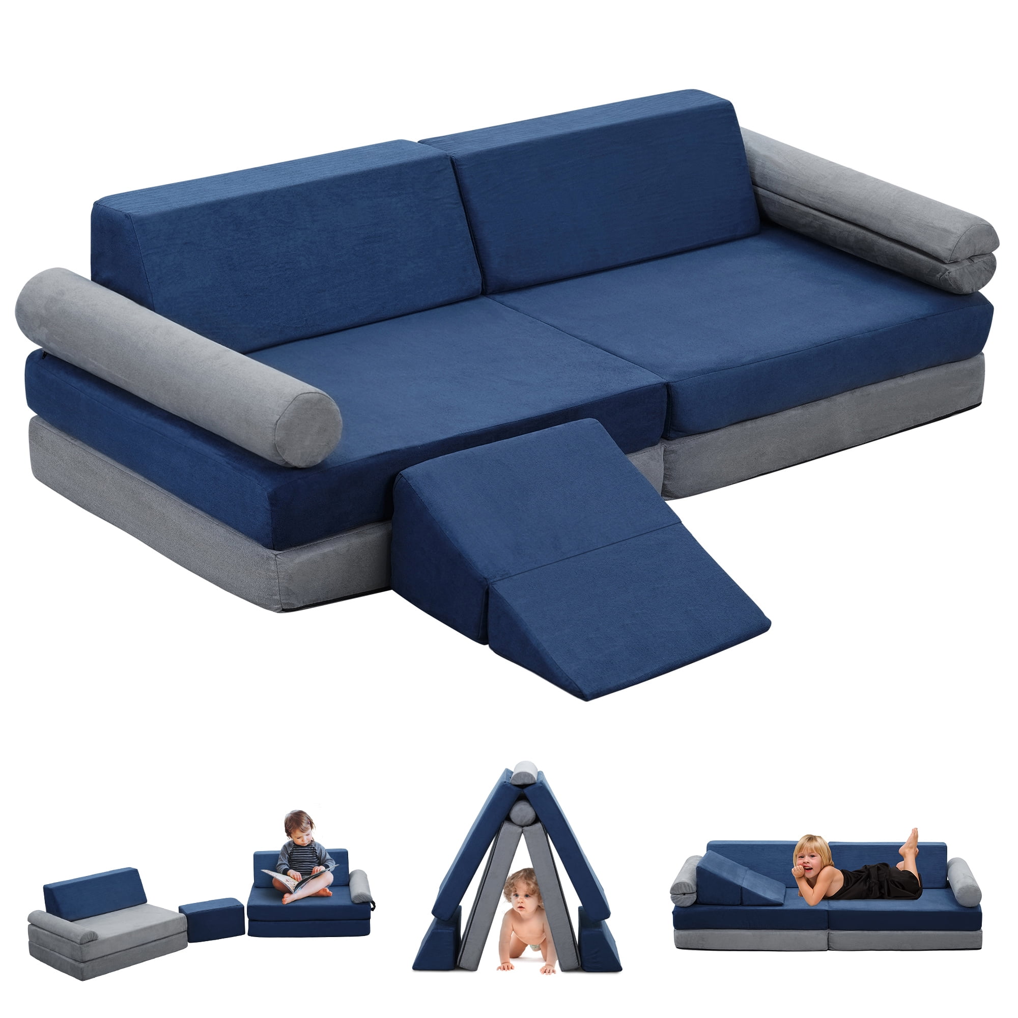 Ainfox Kids Couch, 10PCS Modular Fold Out Play Couch Sofa for Toddler