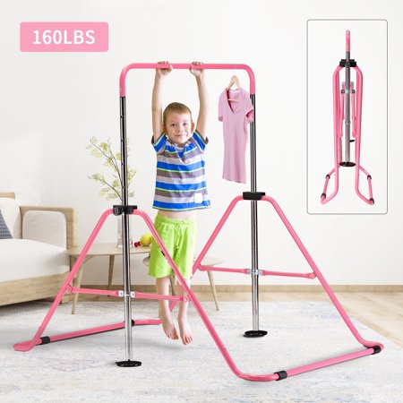 Ainfox Kids Gymnastics Bars Equipment for Home, Junior Expandable Horizontal Monkey Bar,Pink