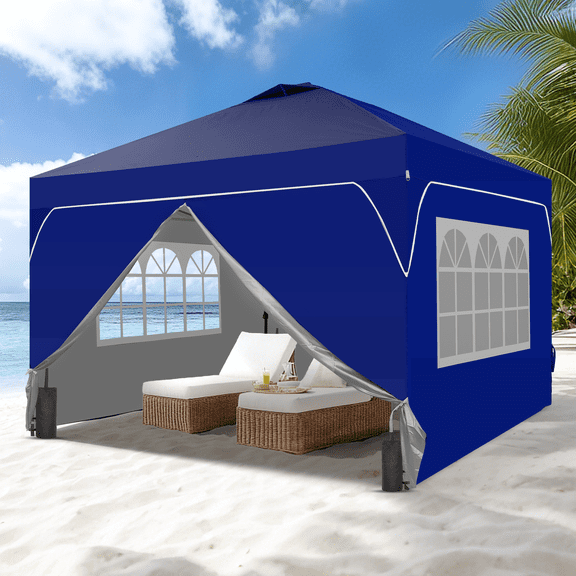 Ainfox One-push 12'x12' Pop Up Canopy Tent, Easy-Setup Gazebo, Outdoor Canopy with Sidewalls and Sandbags, Adjustable Heights for Events, Parties, Camping, Navy Blue