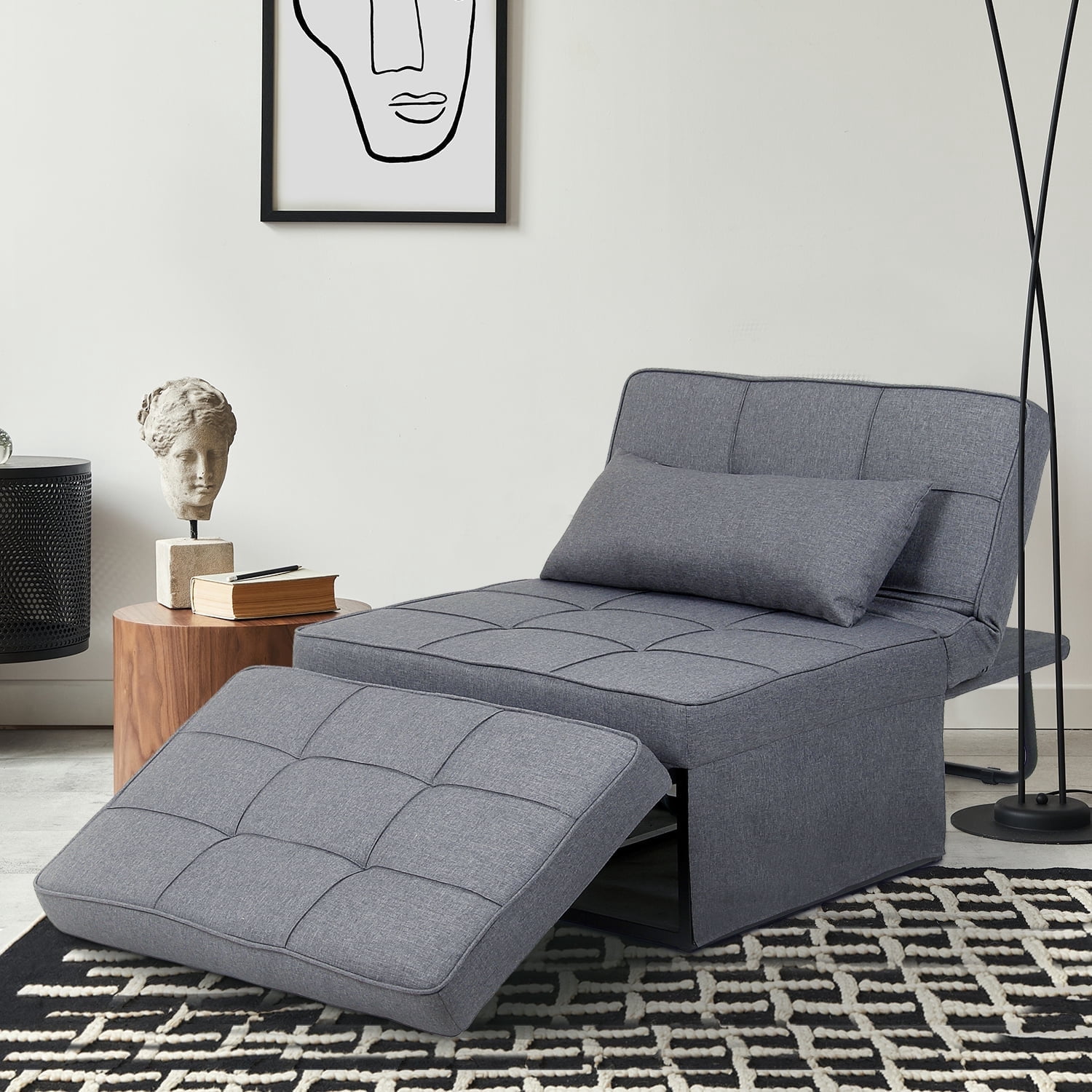 Ainfox Ottoman Chair Lounger Bed，4 in 1 Convertible Single Sofa Couch ...
