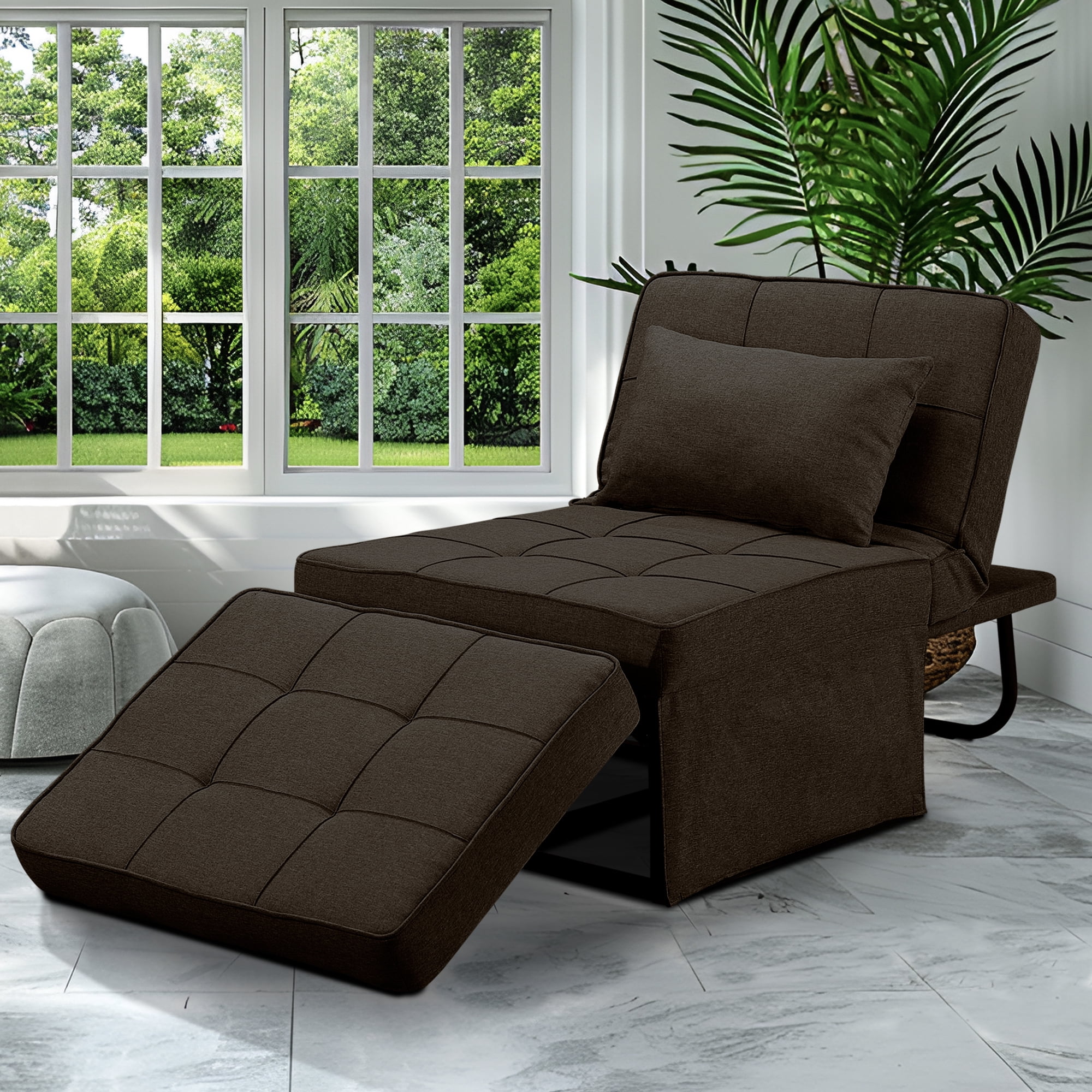 Ainfox Ottoman Chair Lounger Bed，4 in 1 Breathable Linen Convertible