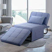 Ainfox Ottoman Chair Lounger Bed，4 in 1 Breathable Linen Convertible Single Sofa Couch, 74.02''L x 29.53''W(Blue)