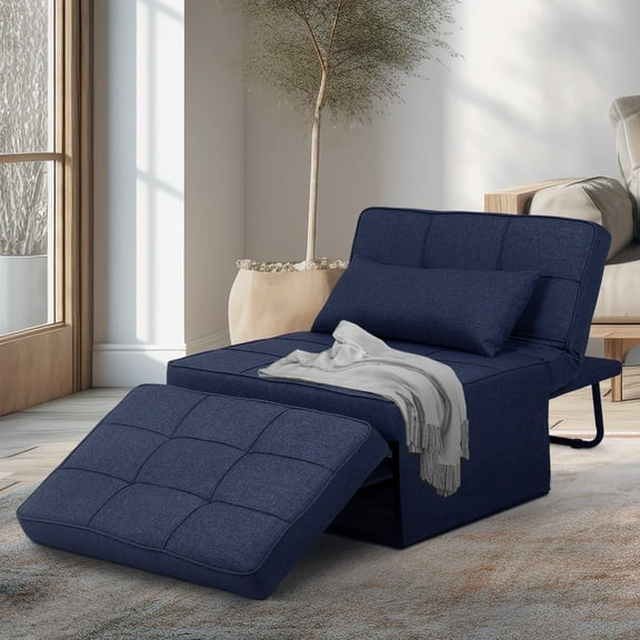 Ainfox Ottoman Chair Lounger Bed,4 in 1 Convertible Single Sofa Couch Futon Bed, 70.9''L x 33.9''W (Dark Blue)