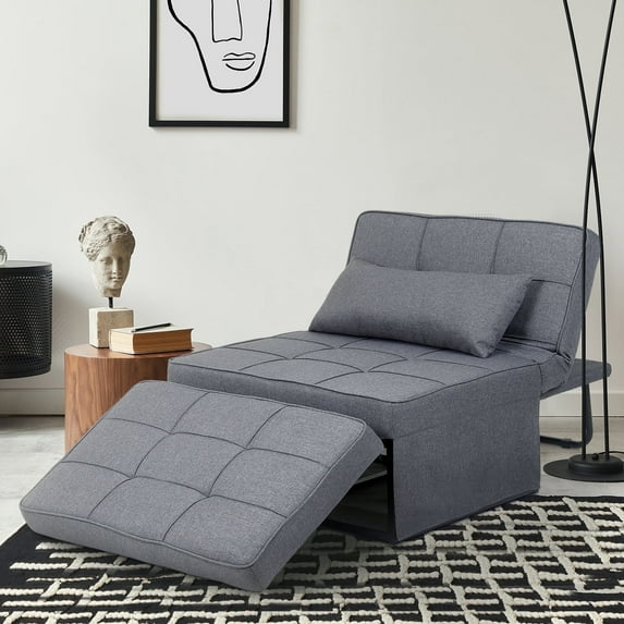 Ainfox Ottoman Chair Lounger Bed,4 in 1 Convertible Single Sofa Couch Futon Bed, 70.9''L x 33.9''W (Light Grey)