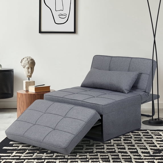 Ainfox 4-in-1 Convertible Ottoman Lounge Sofa Bed, Adjustable Folding Guest Sleeper Couch, 71"L×34"W, Light Gray