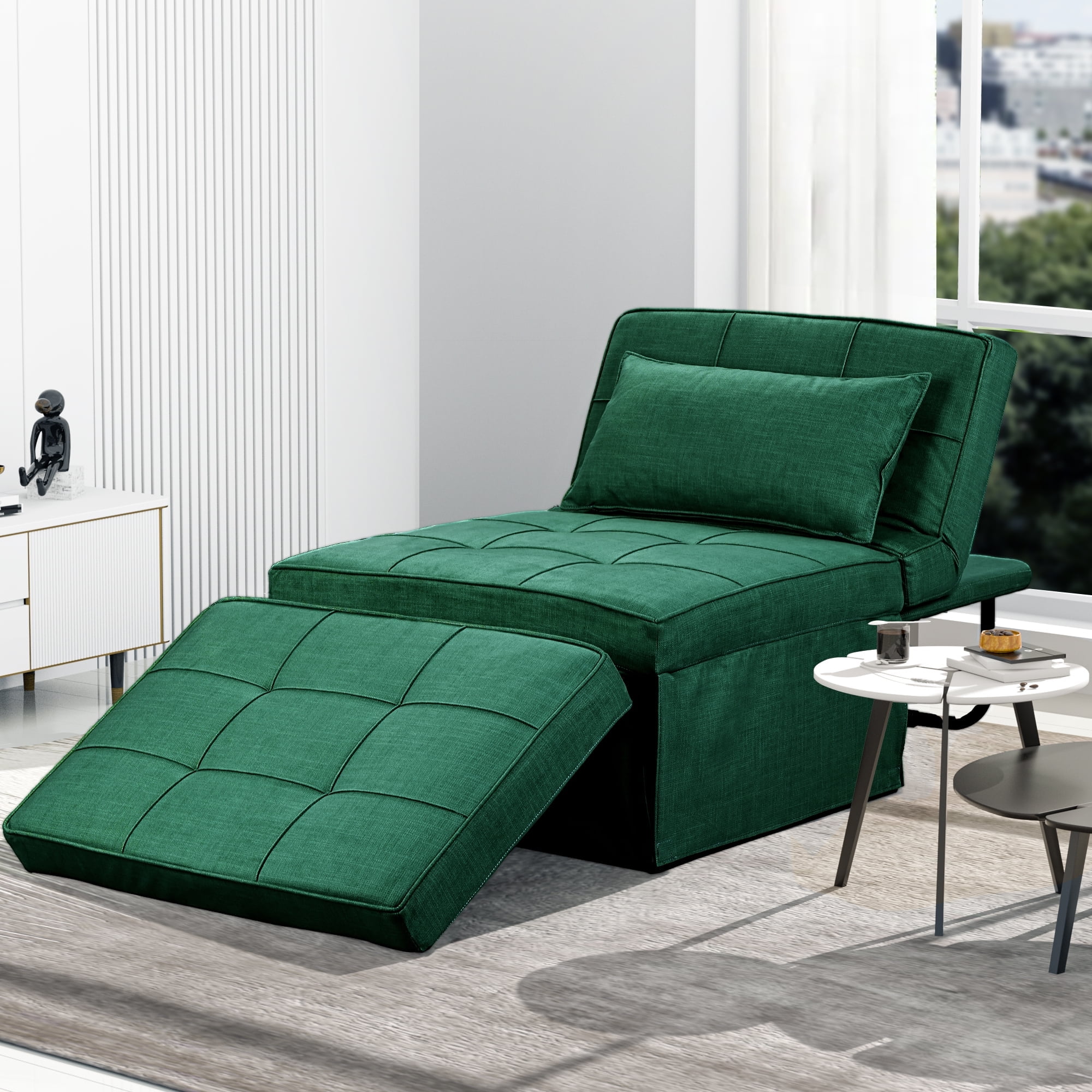 Ainfox Ottoman Chair Lounger Bed，4 in 1 Convertible Single Sofa Couch Futon Bed, 71''L x 34''W (Green)