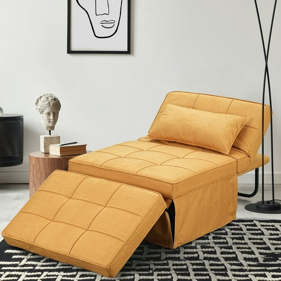 Ainfox Ottoman Chair Lounger Bed，4 in 1 Convertible Single Sofa Couch Futon Bed, 71''L x 34''W (Yellow)