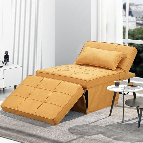 Ainfox 4-in-1 Convertible Ottoman Lounge Sofa Bed, Adjustable Folding Guest Sleeper Couch, 71"L×34"W,Yellow