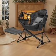 Ainfox Foldable, Portable Rocking Camping Chairs with Footrest, Cup Holder, Pillow, Black