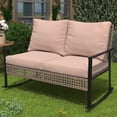thumbnail image 1 of Ainfox Outdoor Patio Furniture Rocking Loveseat, Wicker Rattan Sofa,Khaki, 1 of 8