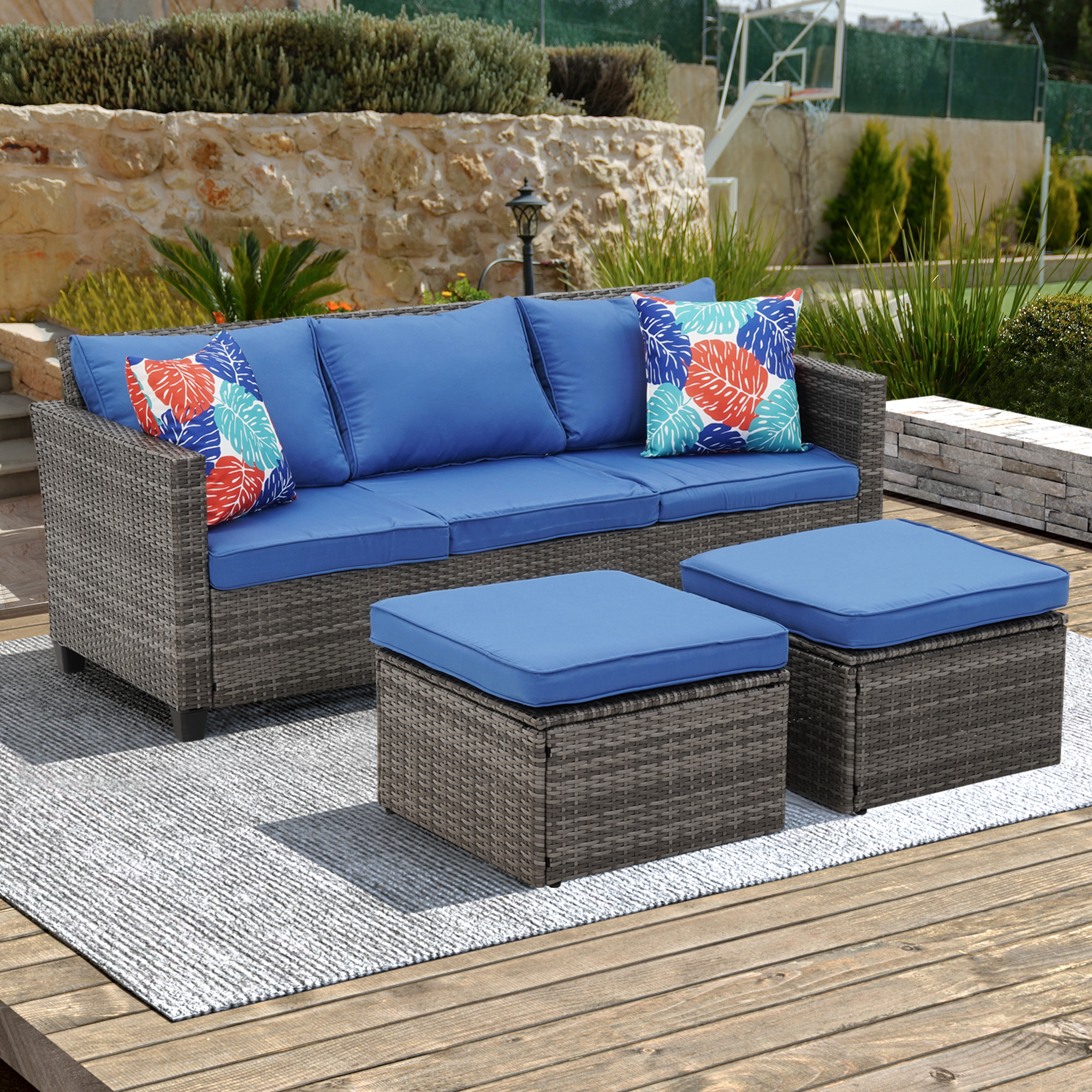 Ainfox Outdoor Patio Furniture Seating Set, 3 Pieces Sectional