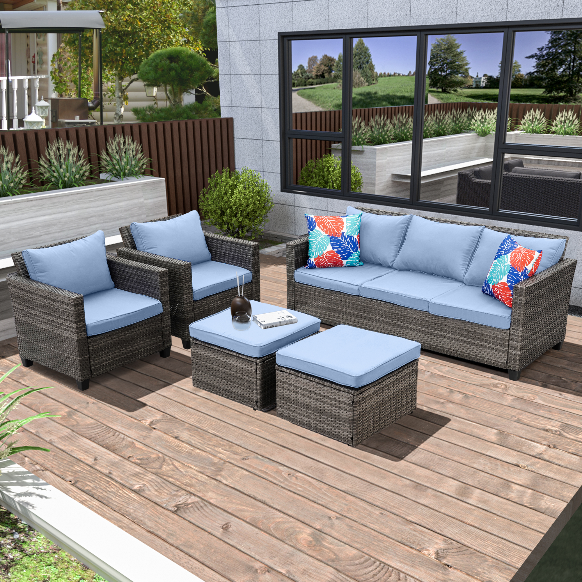 Ainfox Outdoor Patio Furniture Seating Set, 5 Pieces Sectional