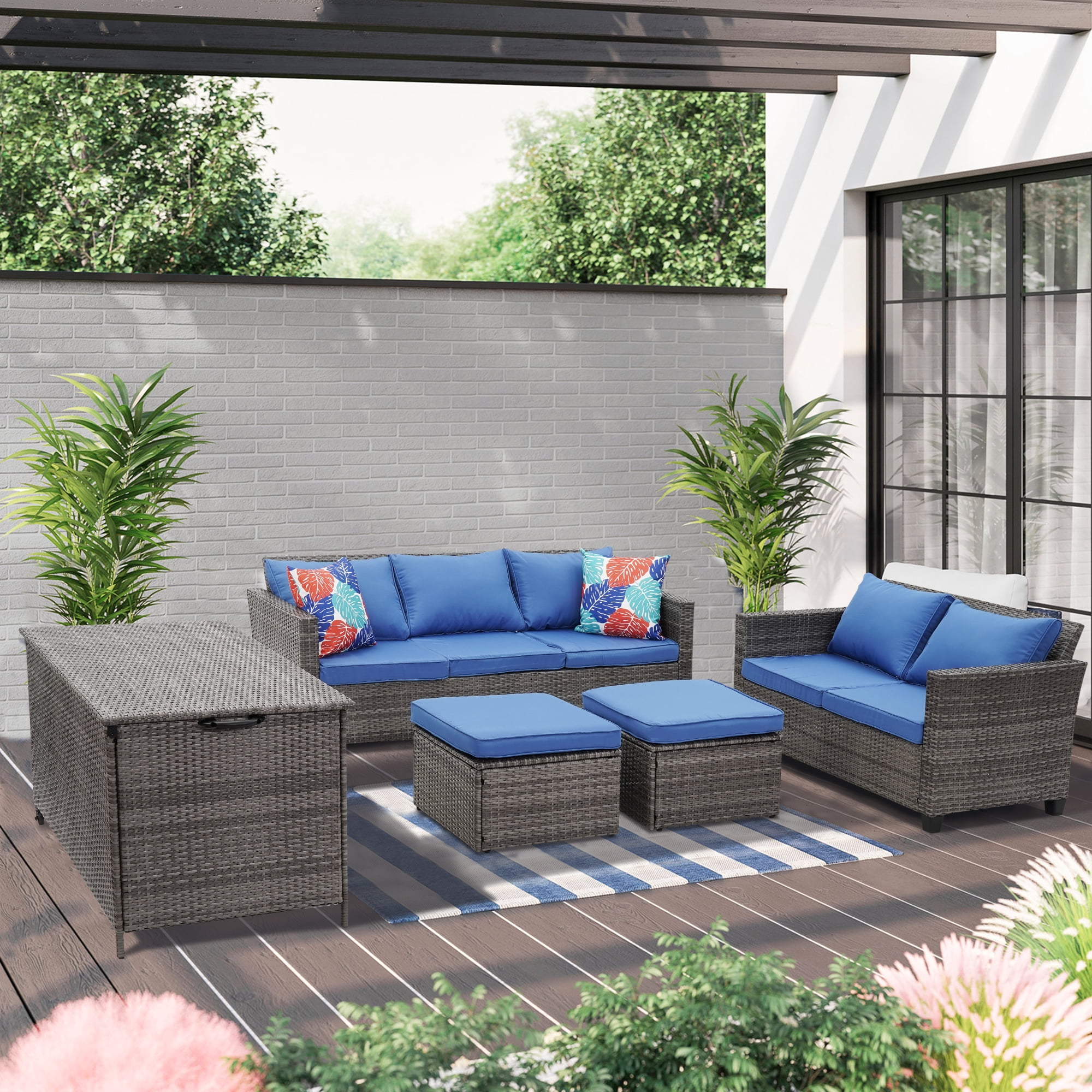 Ainfox Outdoor Patio Furniture Seating Set, 5 Pieces Sectional