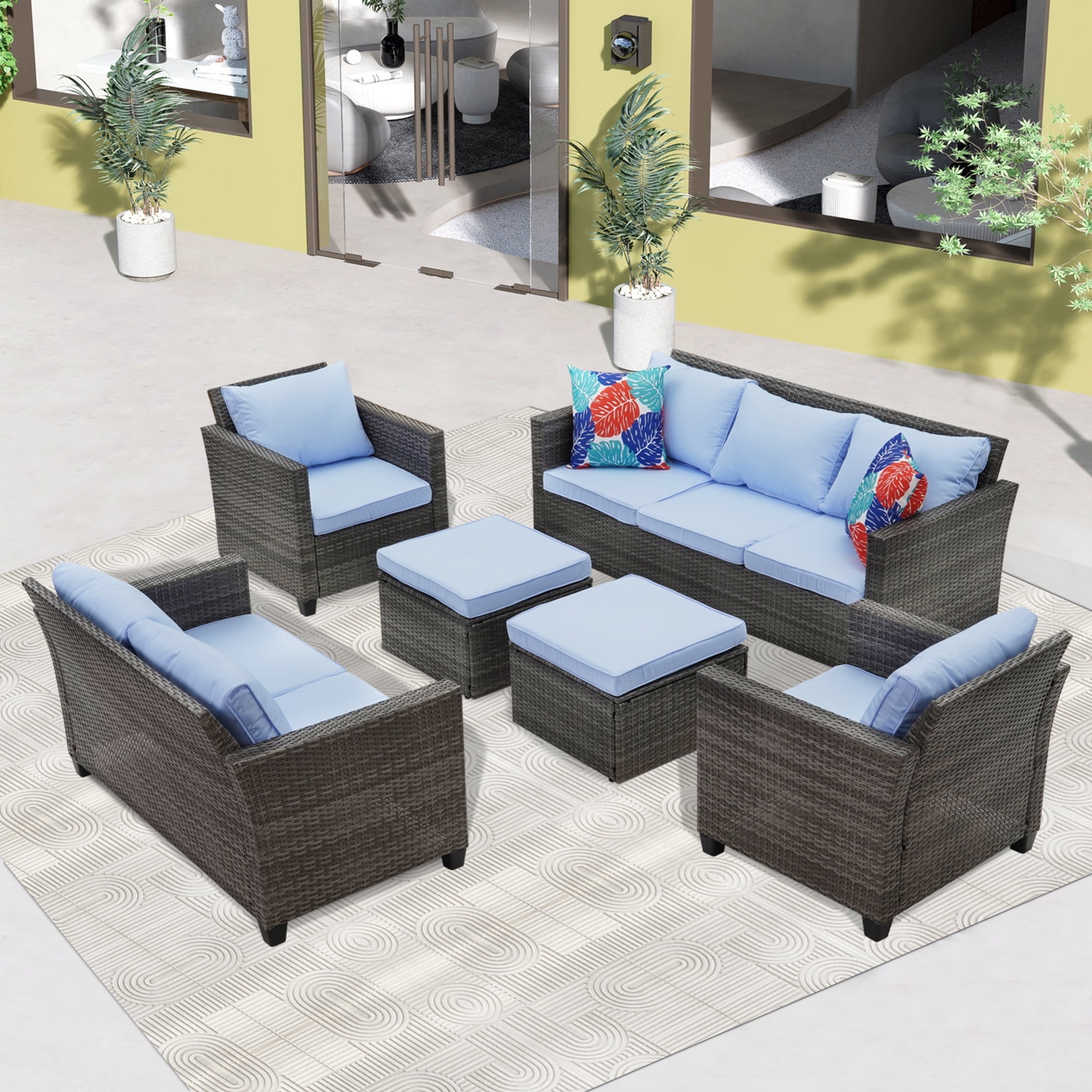 Ainfox Outdoor Patio Furniture Seating Set, 6 Pieces Sectional