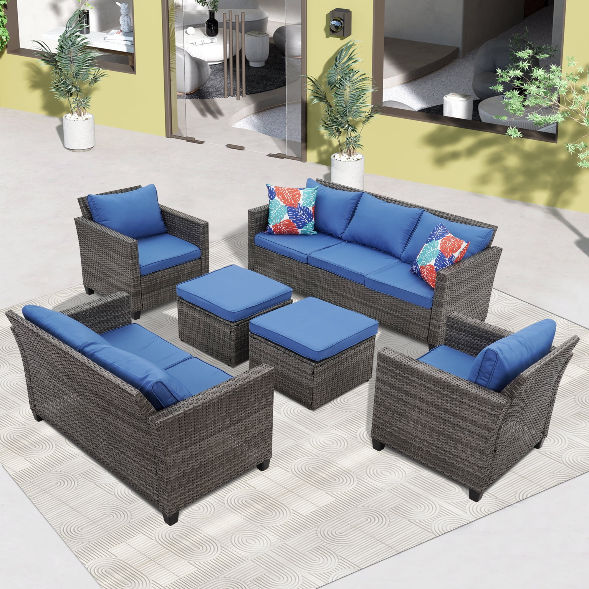 Ainfox Outdoor Patio Furniture Seating Set, 6 Pieces Sectional