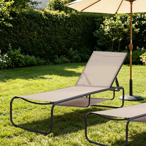 Ainfox Patio Chaise Lounge Chair with Hidden Storage, Outdoor Pool Lounge Recliner with 5 Adjustable Positions, Breathable Textilene Fabric, Metal Frame for Backyard, Poolside, Beach, Brown