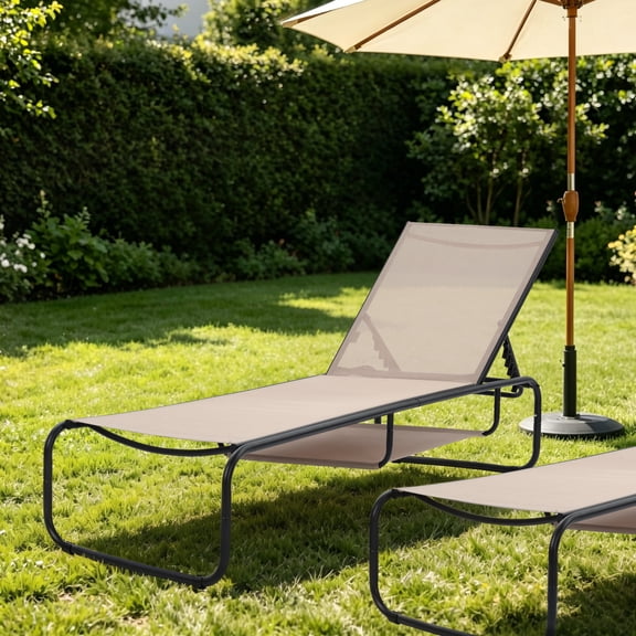 Ainfox Patio Chaise Lounge Chair with Hidden Storage, Outdoor Pool Lounge Recliner with 5 Adjustable Positions, Breathable Textilene Fabric, Metal Frame for Backyard, Poolside, Beach, Brown