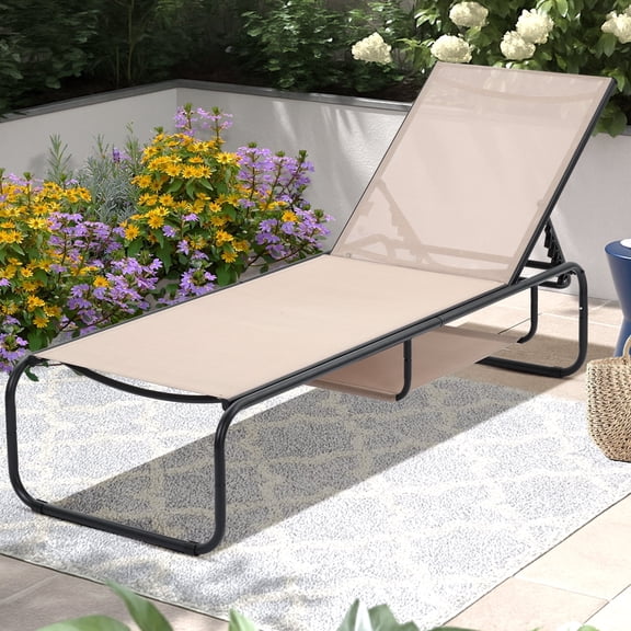 Ainfox Patio Lounge Chair, Recliner with Adjustable 5-Position and Storage, Outdoor Chaise Lounge for Beach,Poolside,Brown