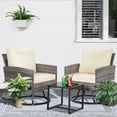 thumbnail image 1 of Ainfox Patio Swivel Bistro Set,3-Piece Ourdoor Furniture Set,Wicker Rattan Coversation Rocking Chairs w/Glass Top Table & Cushions,Beige, 1 of 5