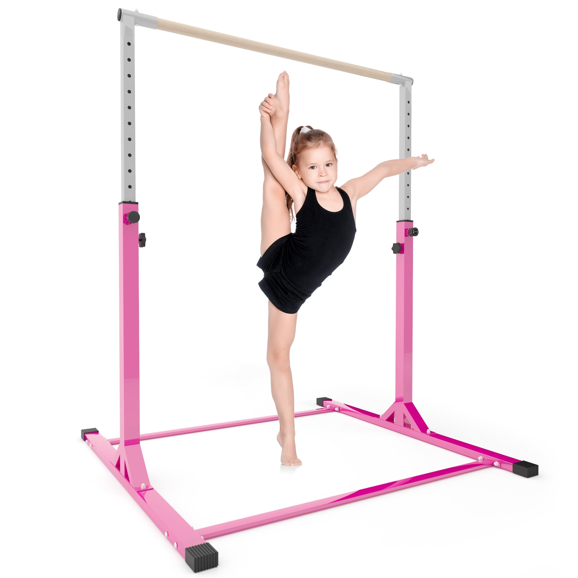 Safly Fun Gymnastics Bar for Kids Ages 3-15 for Home - Steady Steel  Construction, Anti-Slip, Easy to Assemble, 3' to 5' Adjustable Height