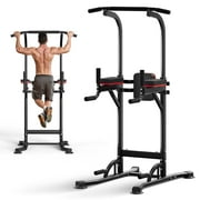 Ainfox Power Tower Exercise Equioment Multi-Function Home Strength Training Tower Dip Stands Workout StationBlack Red