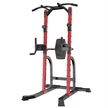 Ainfox Power Tower Multi-Function Home Strength Training Tower Dip Stand Workout Station, Black and Red
