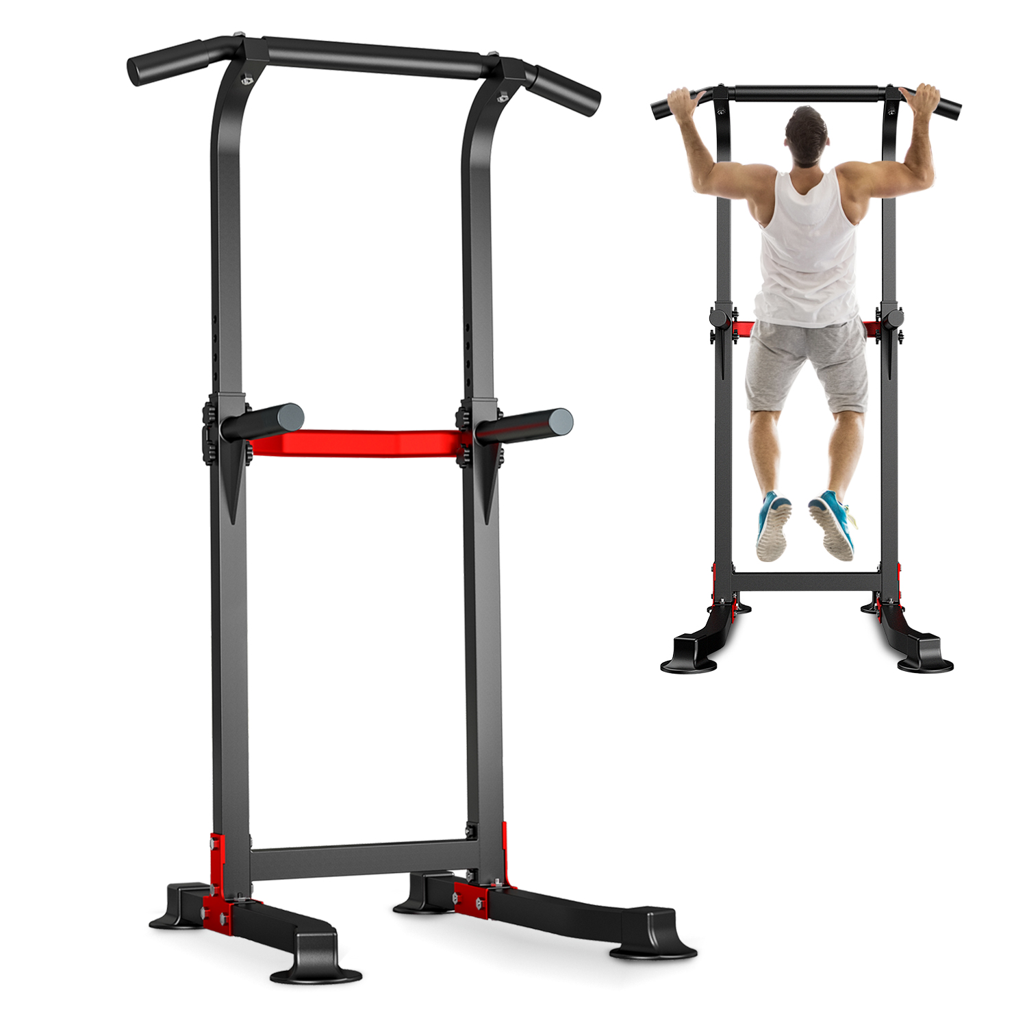 Ainfox Power Tower Pull Up Bar, Pull Up Bar Station Workout Dip Station Height Adjustable Strength Training Equipment For Fitness For Home 330 Weight Capacity - image 1 of 8