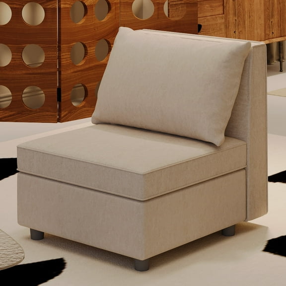 Ainfox Upholsterd Storage Armless Chair Module For Modular Couch, Reversible Sleeper Couches, Modular Sectional Sofas Seats Beige