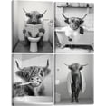thumbnail image 1 of Aingg 4Pcs Funny Bathroom Wall Art Black and White Retro Highland Cow Poster Prints Rustic Farmhouse Humo Animal Canvas Pictures for Bathroom Restroom Wall Decor Unframed, 1 of 6