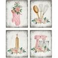 thumbnail image 1 of Aingg 4Pcs Vintage Rustic Flower Kitchen Wall Art Posters, Pink Floral Prints with Spoon Mixer Gloves Artwork, Farmhouse Holiday Restaurant Decor for Kitchen Dining Room Unframed, 1 of 6