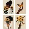 thumbnail image 1 of Aingg Boho Black Girl Woman Sunflower Wall Art Poster Prints for Home Living Room Bedroom Decor, African American Woman Butterfly Decorations Wall Art Unframed 4pcs, Black Woman Gifts, 1 of 6
