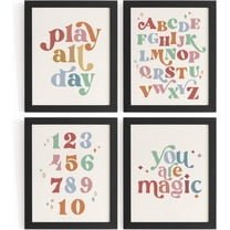 Aingg Playroom Decor, Colorful Kids Nursery Toddler Room Wall Art Prints 4Pcs, Pastel Striped Kids Play Room Posters for Toddler Boys Girls Kid Nursery Room Bedroom Playroom, Unframed