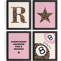 Aingg Preppy Pink Leopard Cheetah Room Decor Y2K Cheetah Posters for College Dorm Wall Art Prints 4Pcs,itial P Personalized Pink Lucky 8 Ball Poster for Teen Girls Bedroom Bathroom Unframed